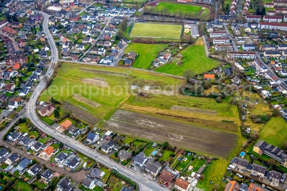 Bergkamen from above - Development area and building land fallow between Jahnstrasse and Hermann-Stehr-Strasse in Bergkamen in the state North Rhine-Westphalia, Germany