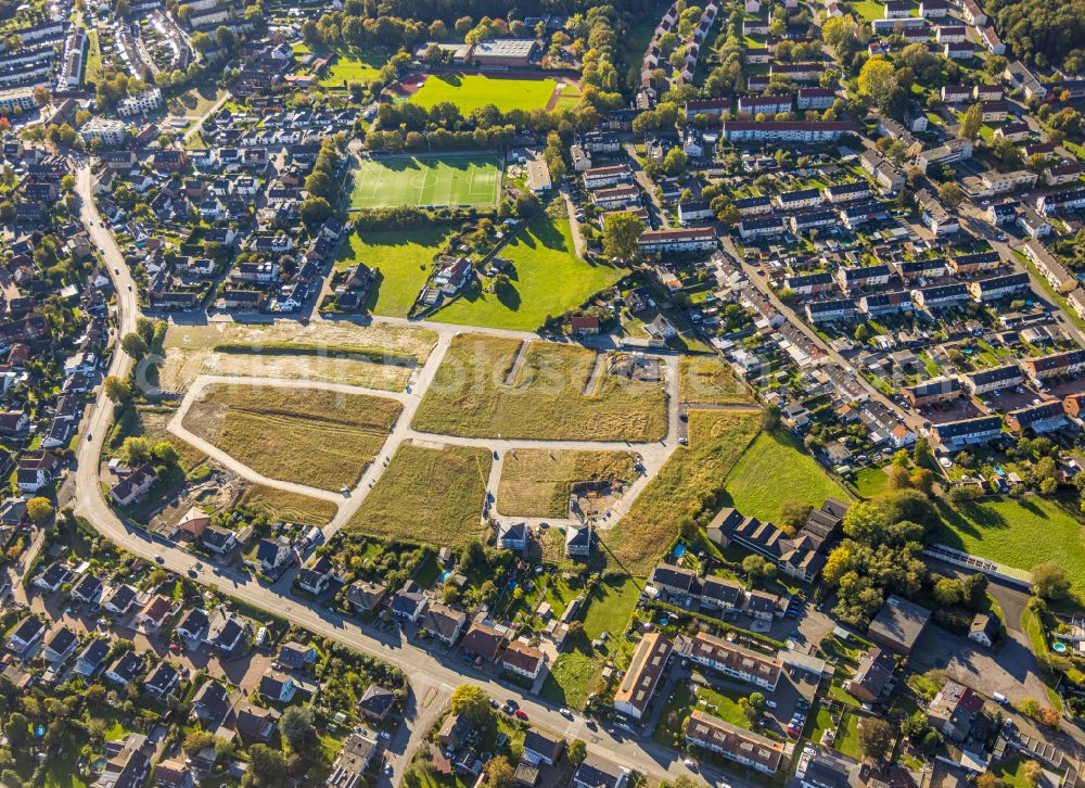 Aerial photograph Bergkamen - Development area and building land fallow between Jahnstrasse and Hermann-Stehr-Strasse in Bergkamen in the state North Rhine-Westphalia, Germany