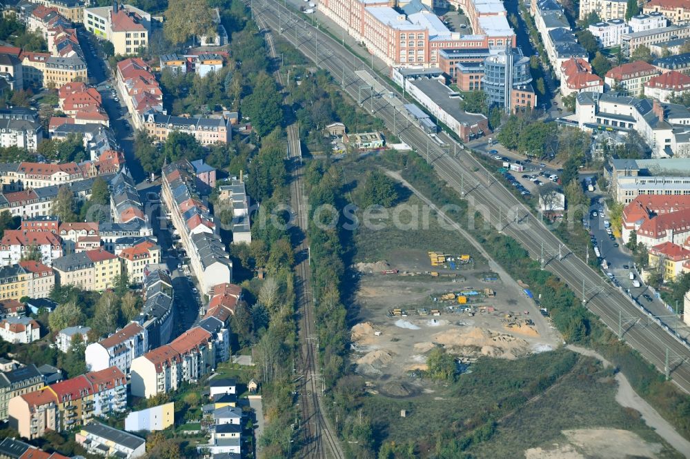 Aerial photograph Dresden - Development area and building land fallow between den Schienenverlaeufen beim Bahnhof Dresden-Pieschen in the district Pieschen in Dresden in the state Saxony, Germany