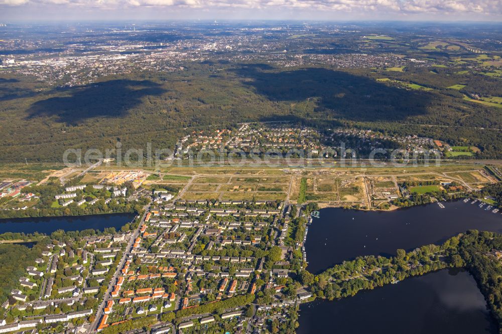 Aerial photograph Duisburg - development area and building land for the new construction of the Quartier am Wasserturm in the Wedau district in Duisburg in the Ruhr area in the state North Rhine-Westphalia, Germany