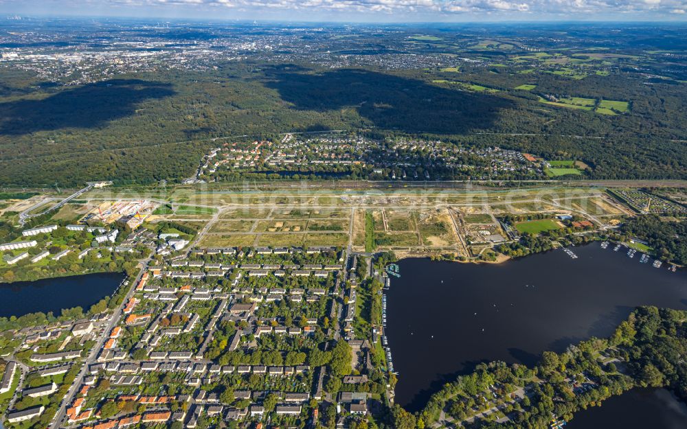 Duisburg from the bird's eye view: development area and building land for the new construction of the Quartier am Wasserturm in the Wedau district in Duisburg in the Ruhr area in the state North Rhine-Westphalia, Germany