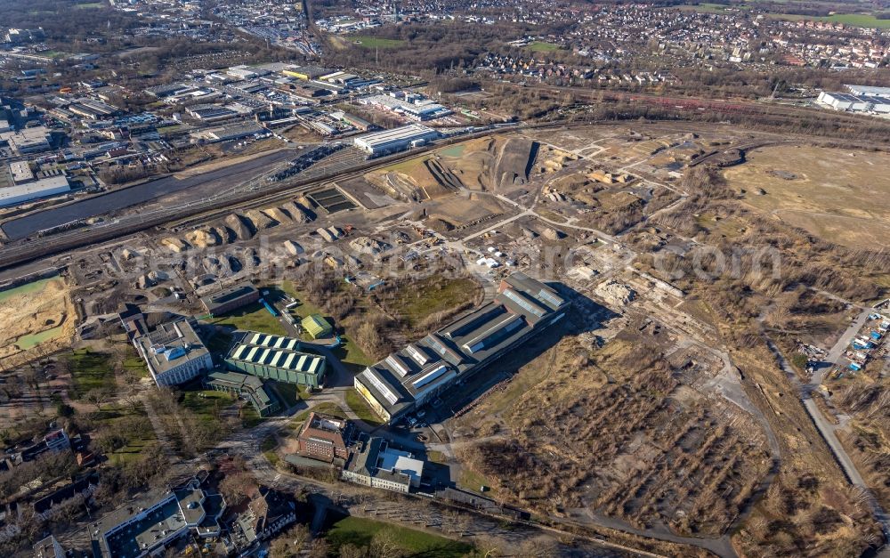 Aerial photograph Dortmund - Development area of the industrial wasteland of Dortmund Logistik GmbH of the DSW21 group with railway depot Siemens Rail Service Center on the site of the former Westfalenhuette in Dortmund at Ruhrgebiet in the state of North Rhine-Westphalia