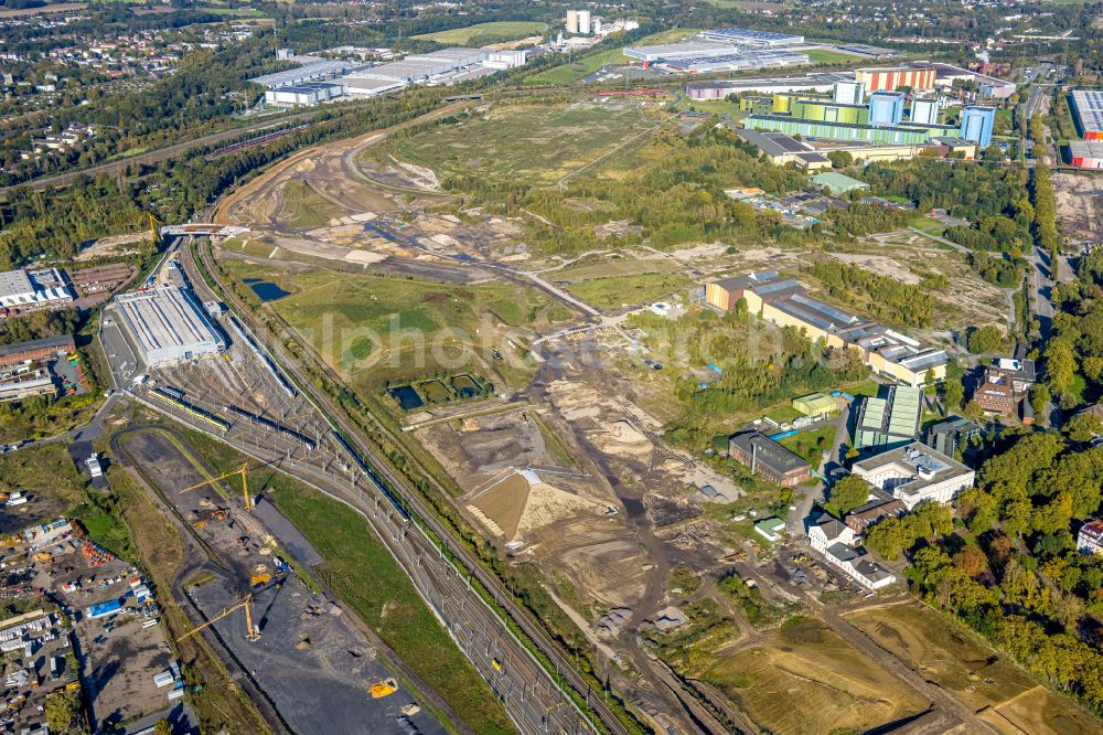 Aerial photograph Dortmund - Development area of the industrial wasteland of Dortmund Logistik GmbH of the DSW21 group with railway depot Siemens Rail Service Center on the site of the former Westfalenhuette in Dortmund at Ruhrgebiet in the state of North Rhine-Westphalia