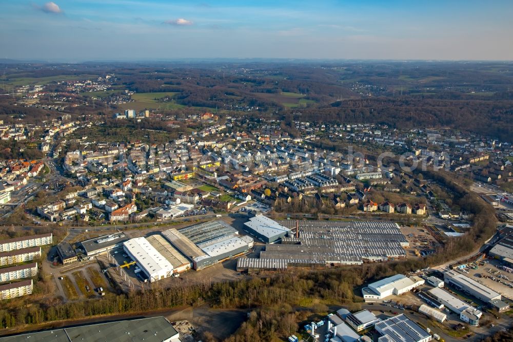 Hattingen from the bird's eye view: Development area of former industrial and commercial area O&K Kone-Site on the road to Nierenhofer planned refugee shelter in Hattingen in the state North Rhine-Westphalia