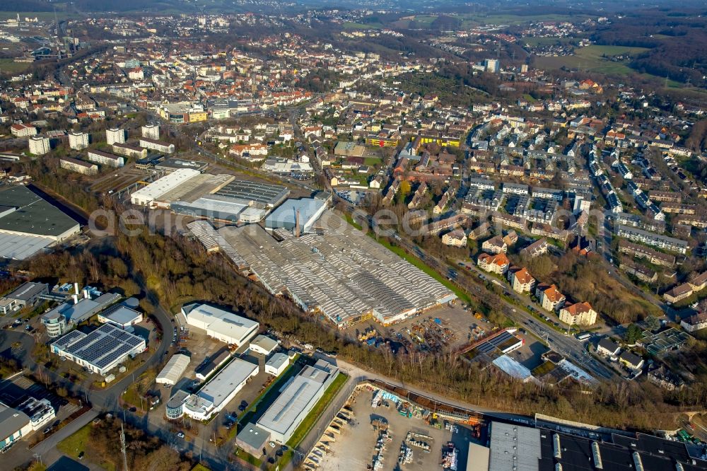 Aerial photograph Hattingen - Development area of former industrial and commercial area O&K Kone-Site on the road to Nierenhofer planned refugee shelter in Hattingen in the state North Rhine-Westphalia