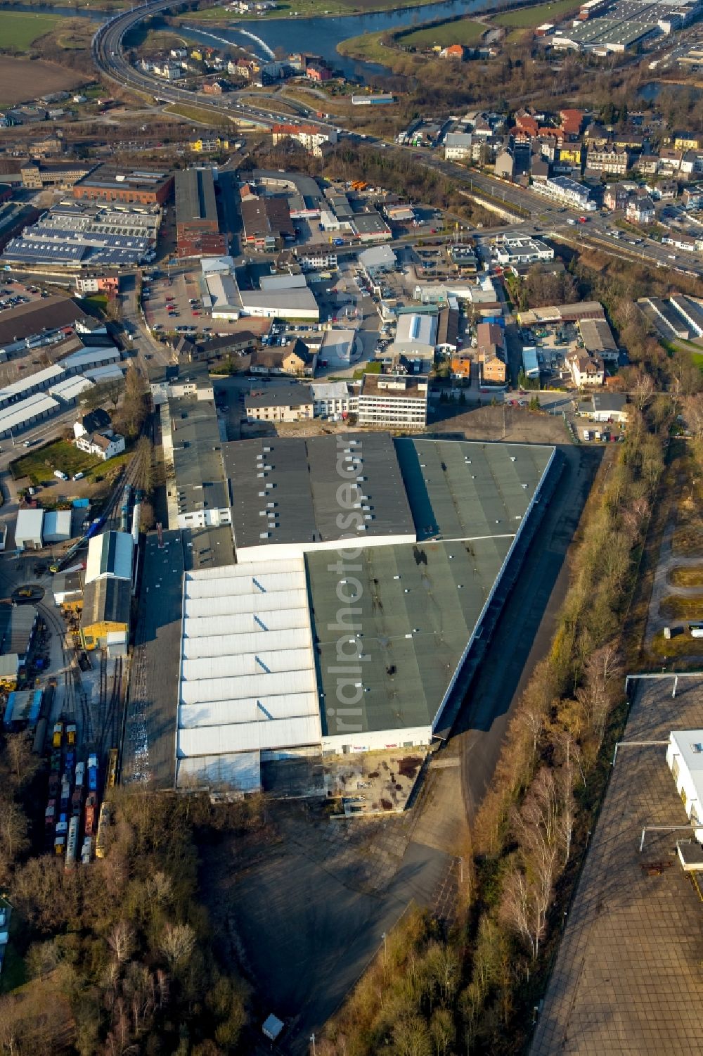 Aerial photograph Hattingen - Development area of former industrial and commercial area O&K Kone-Site on the road to Nierenhofer planned refugee shelter in Hattingen in the state North Rhine-Westphalia