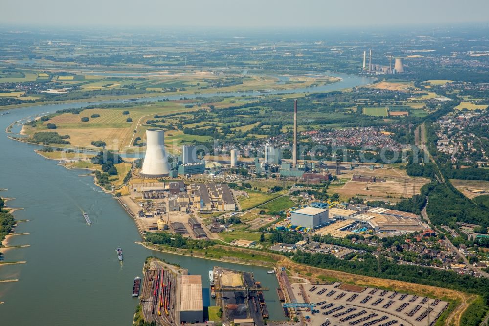 Duisburg from above - Development area of former industrial and commercial area of of Duisburger Hafen AG Logport VI 6 on Rhine river in Duisburg in the state North Rhine-Westphalia, Germany