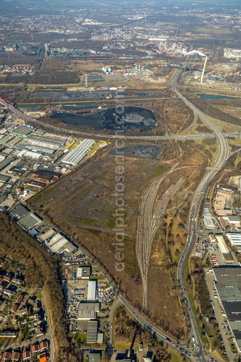 Essen from the bird's eye view: Storage area for coal in Essen in the state North Rhine-Westphalia, Germany