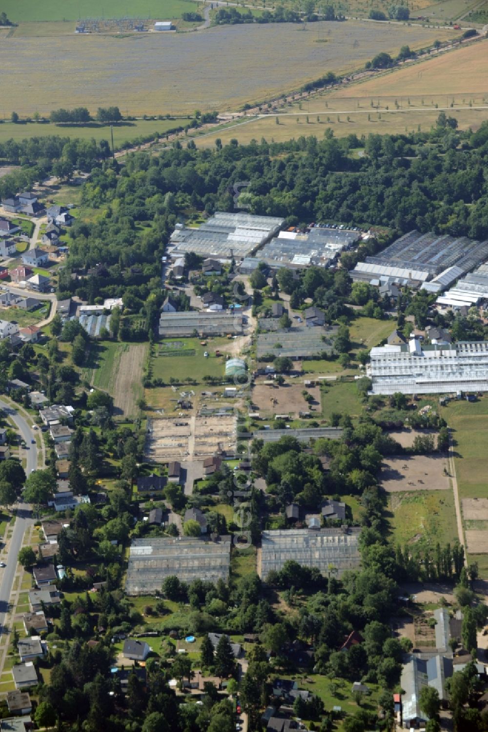 Berlin from the bird's eye view: Development area of wasteland on the site of a former nurseryan der Pfauenkehre in Berlin in Germany