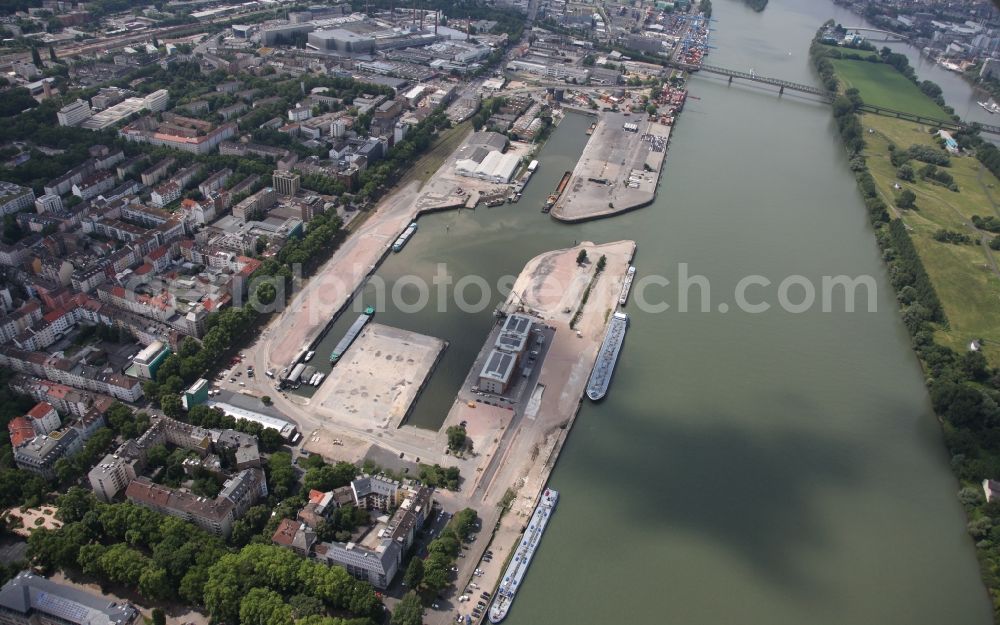 Mainz from above - Development area on grounds of the former customs and inland port on the banks of the River Main in Mainz in Rhineland-Palatinate