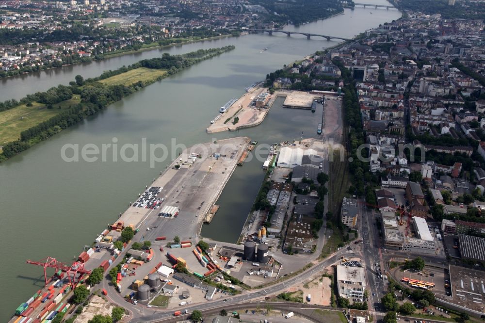 Mainz from above - Development area on grounds of the former customs and inland port on the banks of the River Main in Mainz in Rhineland-Palatinate