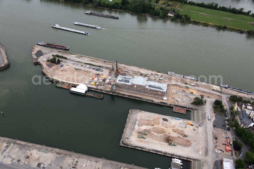 Mainz from above - Development area on grounds of the former customs and inland port on the banks of the River Main in Mainz in Rhineland-Palatinate