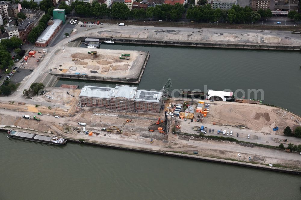 Mainz from above - Development area on grounds of the former customs and inland port on the banks of the River Main in Mainz in Rhineland-Palatinate