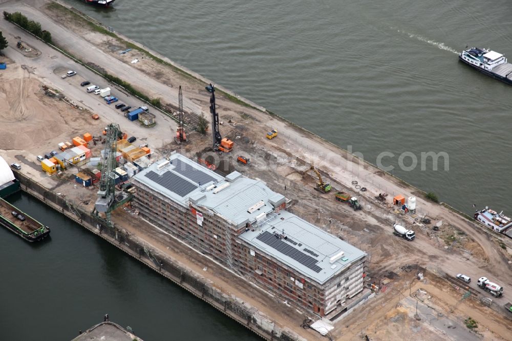 Mainz from above - Development area on grounds of the former customs and inland port on the banks of the River Main in Mainz in Rhineland-Palatinate