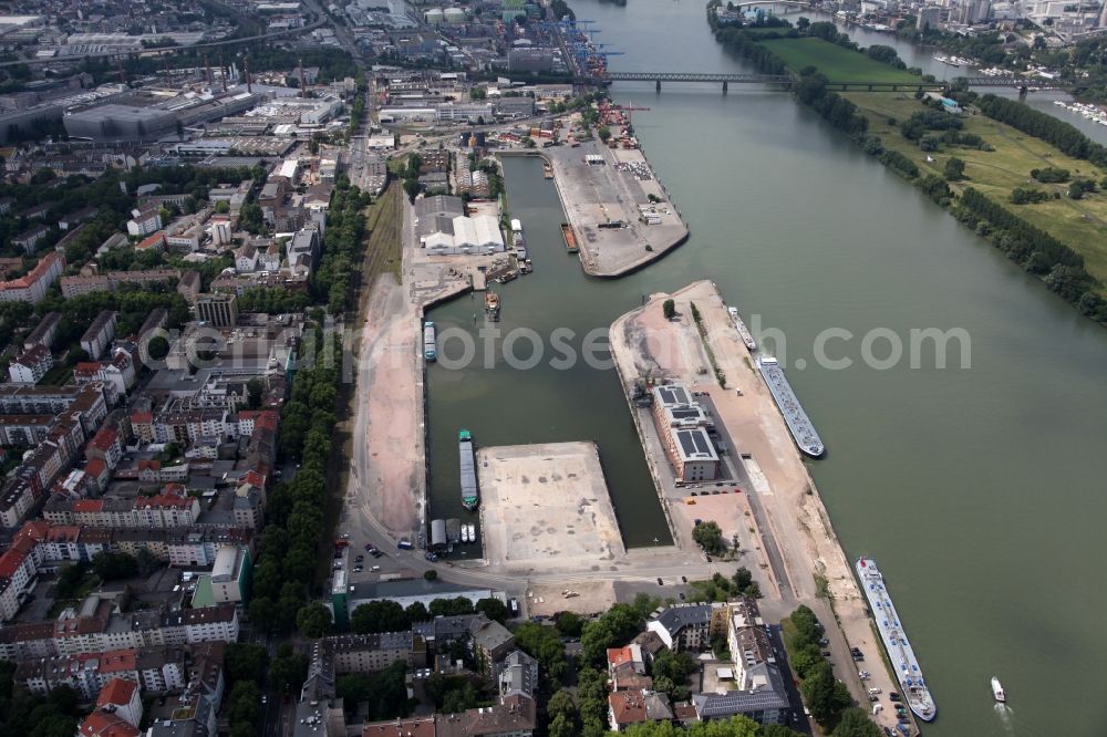 Aerial image Mainz - Development area on grounds of the former customs and inland port on the banks of the River Main in Mainz in Rhineland-Palatinate