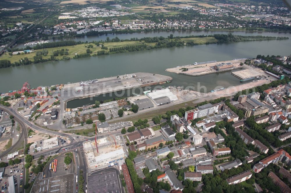 Aerial photograph Mainz - Development area on grounds of the former customs and inland port on the banks of the River Main in Mainz in Rhineland-Palatinate