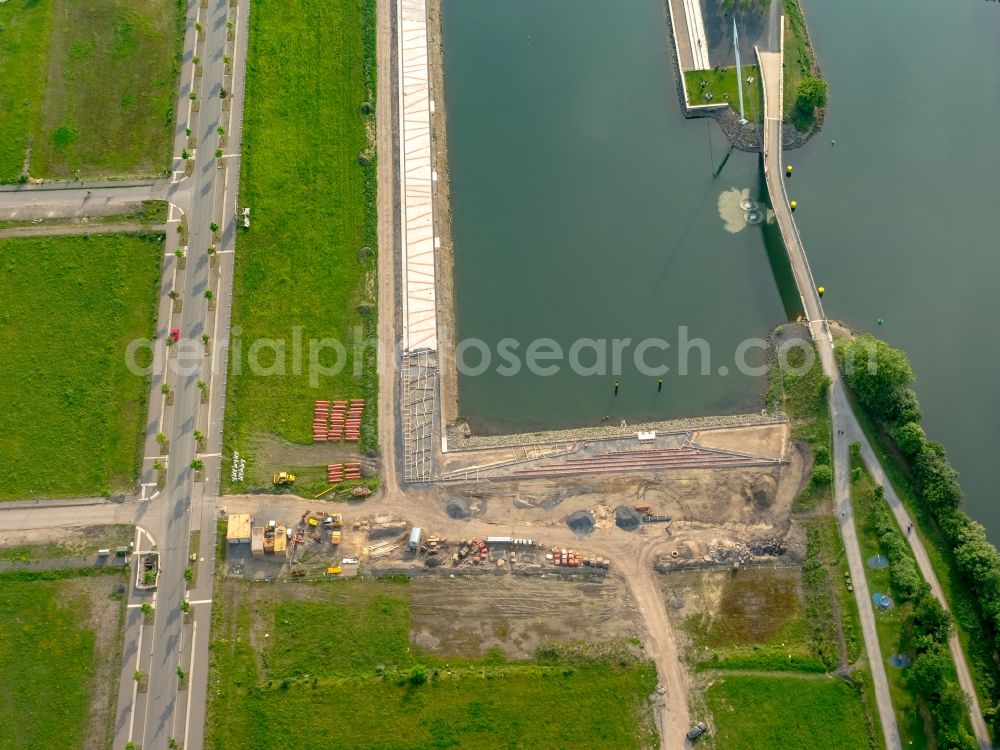 Aerial image Gelsenkirchen - Development area of the Graf Bismarck Hafenviertel at the Rhein-Herne-Kanal in the district Bismarck in Gelsenkirchen in the state North Rhine-Westphalia