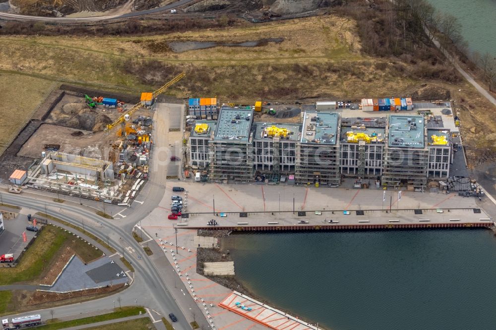 Aerial photograph Gelsenkirchen - Development area of NRW.URBAN Service GmbH on the Graf Bismarck Hafenviertel at the Rhein-Herne-Kanal in the district Bismarck in Gelsenkirchen in the state North Rhine-Westphalia