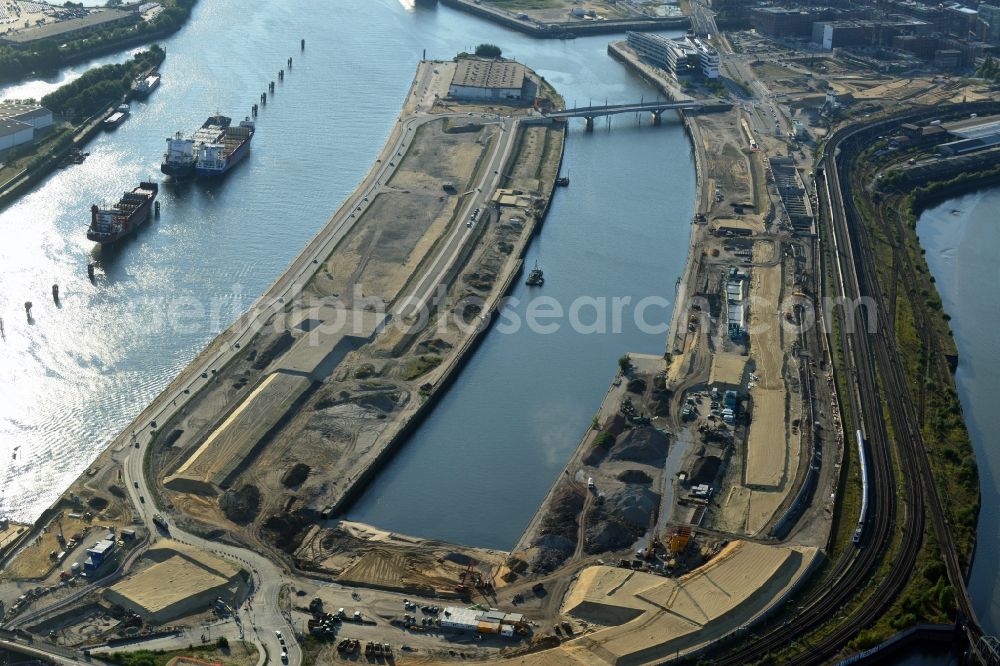 Hamburg from above - Development area of the industrial wasteland Baakenhafen on the Norderelbe at Baakenkai - Baakenstrasse - Versmannstrasse Kirchenpauerstrasse in the HafenCity district in Hamburg, Germany