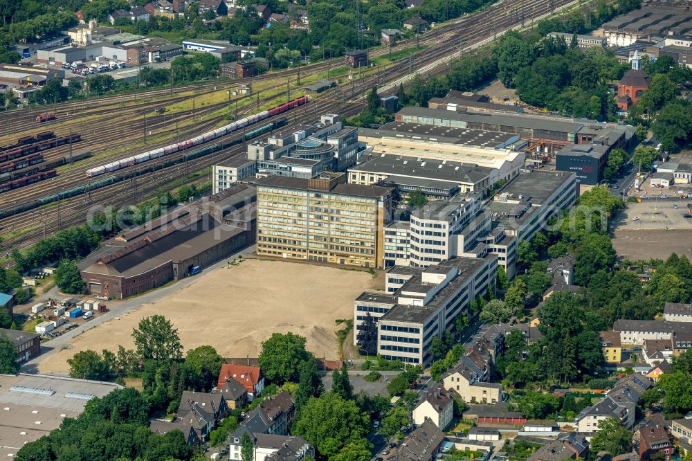 Oberhausen from above - Development area of industrial wasteland BABCOCK Fertigungszentrum GmbH on Duisburger Strasse in Oberhausen in the state North Rhine-Westphalia, Germany