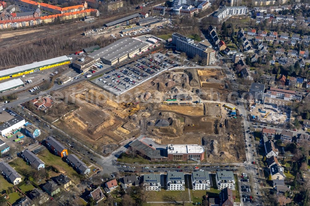 Aerial photograph Dortmund - Development area of industrial wasteland Deggingstrasse on Head quarter DSW21 Dortmunder Stadtwerke AG in the district Westfalendamm-Nord in Dortmund in the state North Rhine-Westphalia