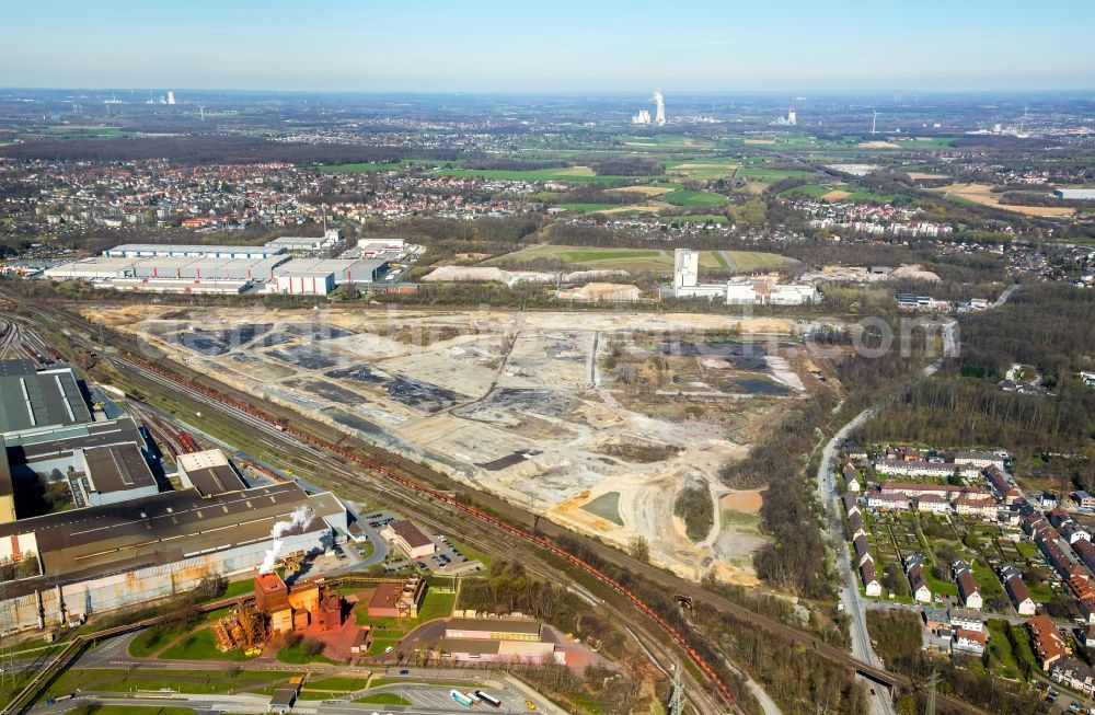 Aerial image Dortmund - Development area of the industrial chain of Dortmund Logistik GmbH on the site of the former Westfalenhuette in Dortmund, North Rhine-Westphalia