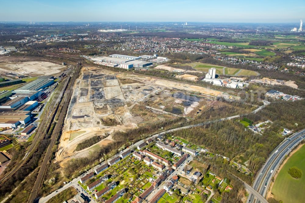 Aerial photograph Dortmund - Development area of the industrial chain of Dortmund Logistik GmbH on the site of the former Westfalenhuette in Dortmund, North Rhine-Westphalia