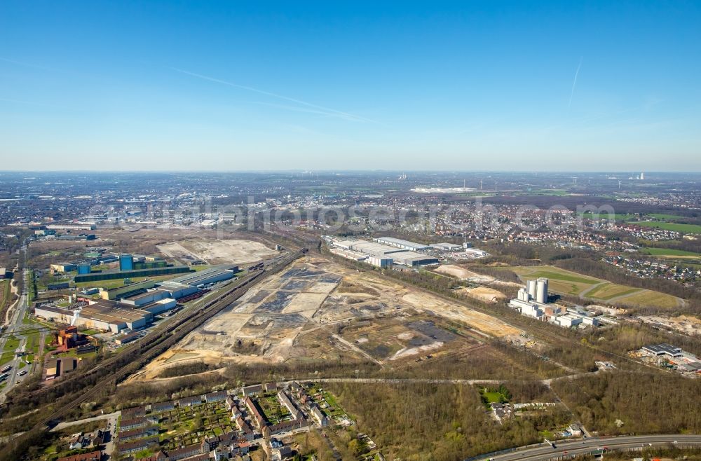 Dortmund from above - Development area of the industrial chain of Dortmund Logistik GmbH on the site of the former Westfalenhuette in Dortmund, North Rhine-Westphalia