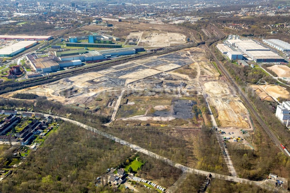 Aerial image Dortmund - Development area of the industrial chain of Dortmund Logistik GmbH on the site of the former Westfalenhuette in Dortmund, North Rhine-Westphalia