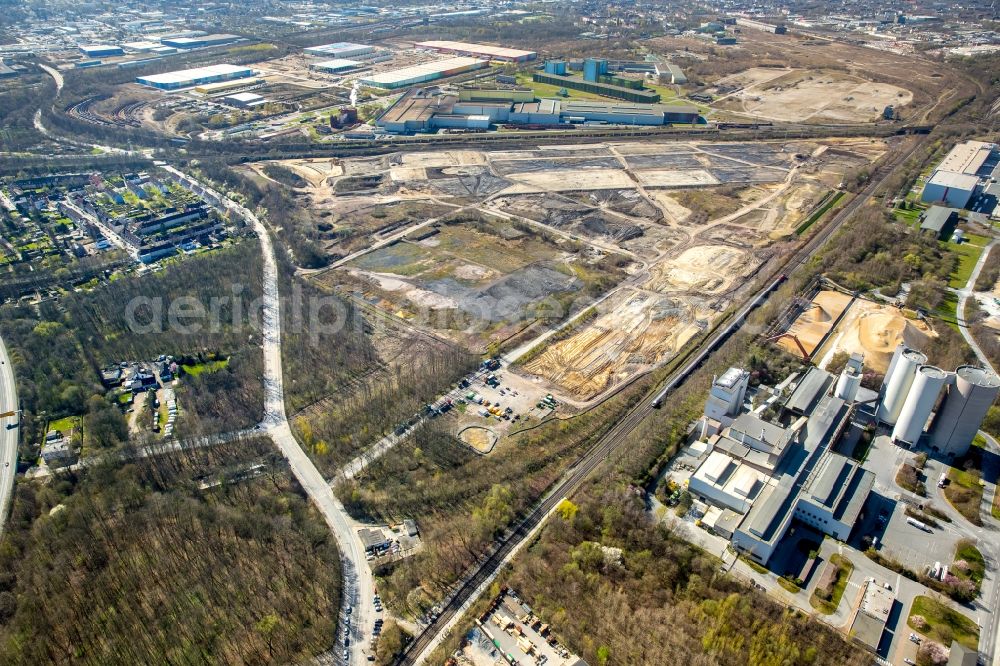 Aerial photograph Dortmund - Development area of the industrial chain of Dortmund Logistik GmbH on the site of the former Westfalenhuette in Dortmund, North Rhine-Westphalia