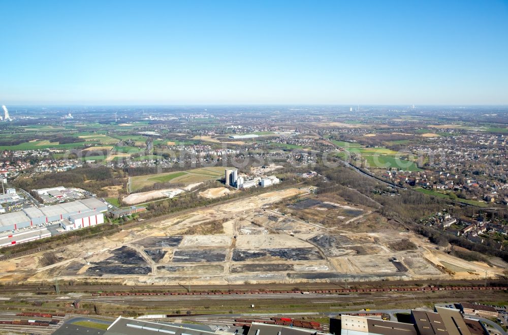 Dortmund from above - Development area of the industrial chain of Dortmund Logistik GmbH on the site of the former Westfalenhuette in Dortmund, North Rhine-Westphalia