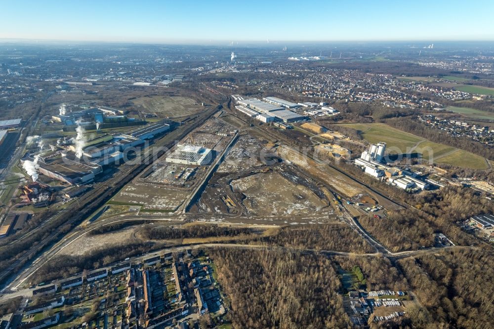 Aerial image Dortmund - Development area of the industrial chain of Dortmund Logistik GmbH on the site of the former Westfalenhuette in Dortmund, North Rhine-Westphalia