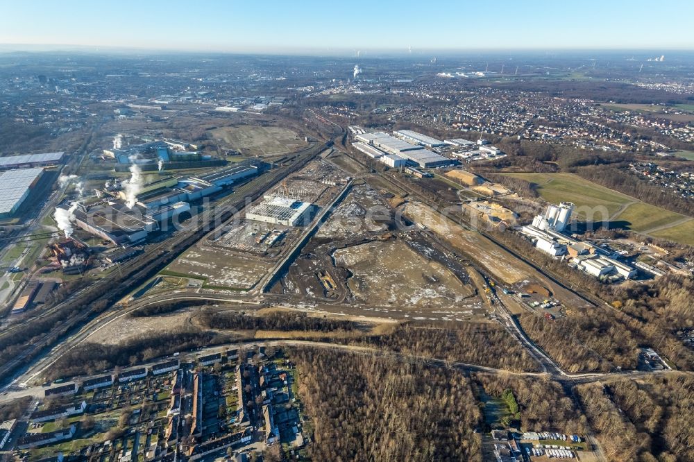 Aerial photograph Dortmund - Development area of the industrial chain of Dortmund Logistik GmbH on the site of the former Westfalenhuette in Dortmund, North Rhine-Westphalia