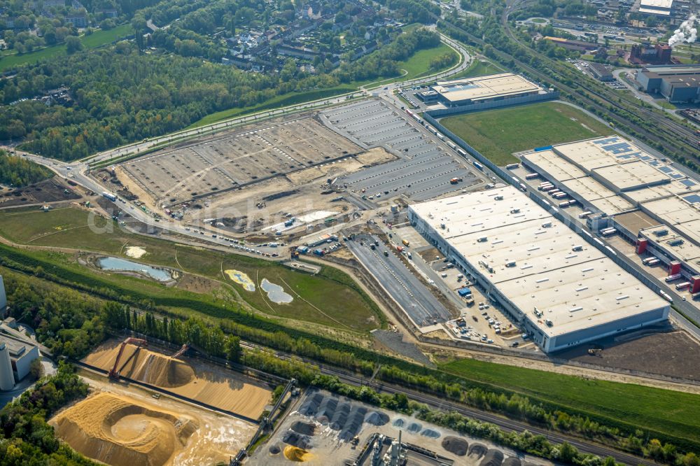 Dortmund from the bird's eye view: Development area of the industrial chain of Dortmund Logistik GmbH on the site of the former Westfalenhuette in Dortmund, North Rhine-Westphalia