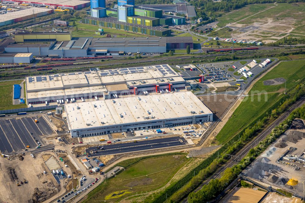 Aerial image Dortmund - Development area of the industrial chain of Dortmund Logistik GmbH on the site of the former Westfalenhuette in Dortmund, North Rhine-Westphalia