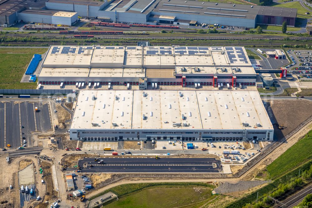 Aerial photograph Dortmund - Development area of the industrial chain of Dortmund Logistik GmbH on the site of the former Westfalenhuette in Dortmund, North Rhine-Westphalia