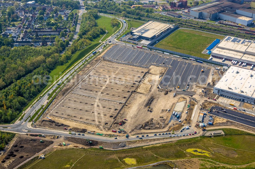 Dortmund from above - Development area of the industrial chain of Dortmund Logistik GmbH on the site of the former Westfalenhuette in Dortmund, North Rhine-Westphalia