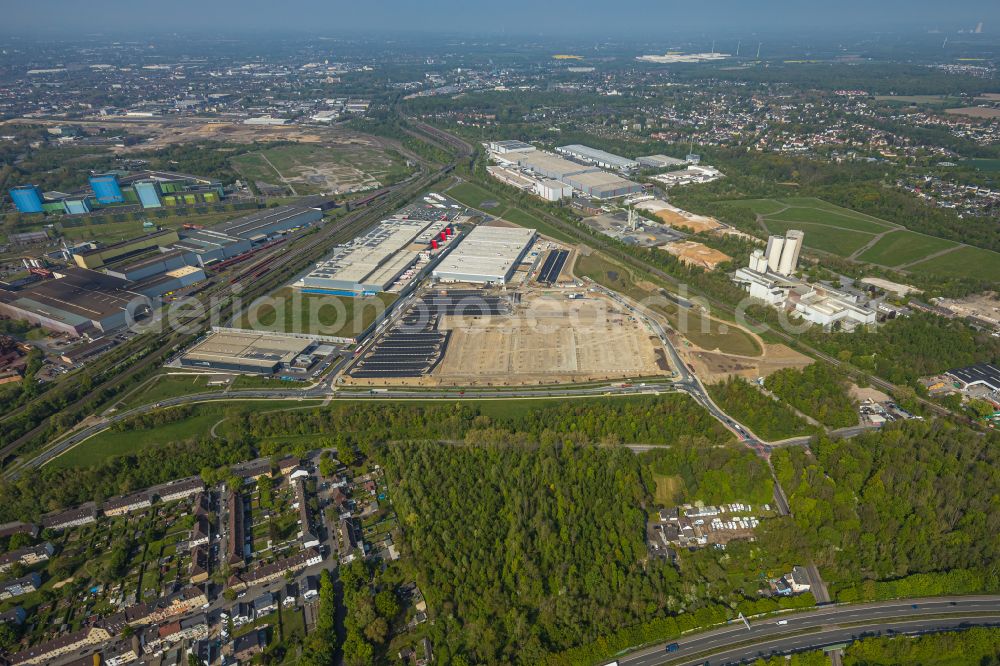 Dortmund from the bird's eye view: Development area of the industrial chain of Dortmund Logistik GmbH on the site of the former Westfalenhuette in Dortmund, North Rhine-Westphalia