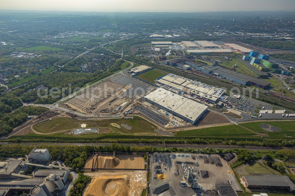 Dortmund from the bird's eye view: Development area of the industrial chain of Dortmund Logistik GmbH on the site of the former Westfalenhuette in Dortmund, North Rhine-Westphalia