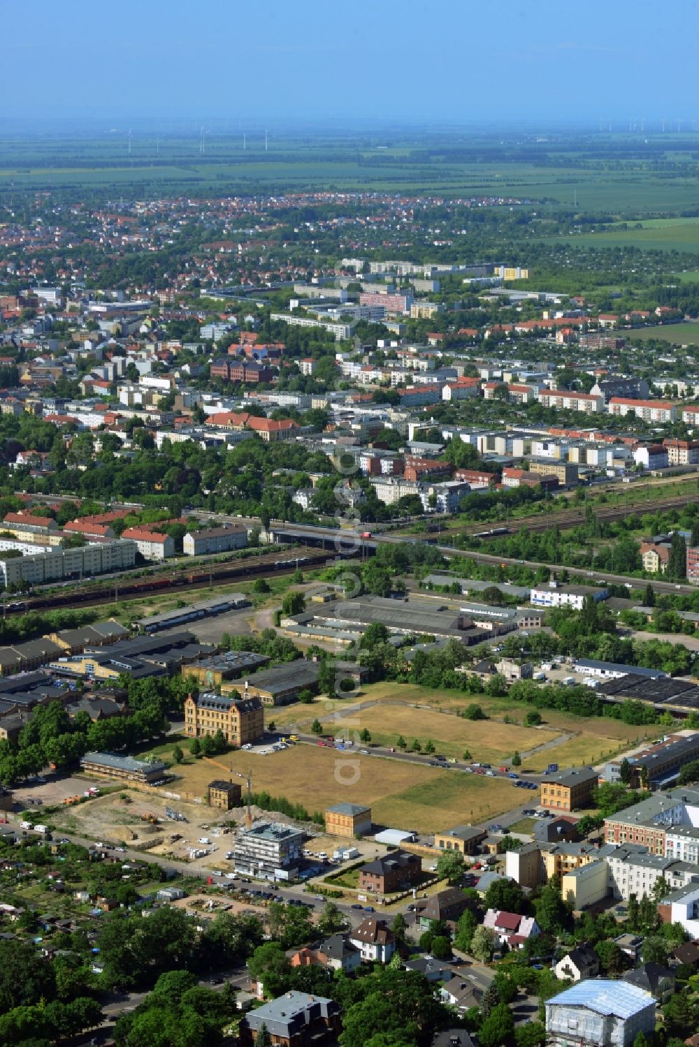 Aerial photograph Magdeburg - Development area of industrial wasteland the former slaughterhouse site in Magdeburg in the state Saxony-Anhalt