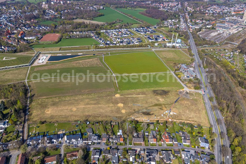 Gelsenkirchen from above - Development area of industrial wasteland formerly heating plant Marlerstrasse in the district Gelsenkirchen-Nord in the district Hassel in Gelsenkirchen at Ruhrgebiet in the state North Rhine-Westphalia