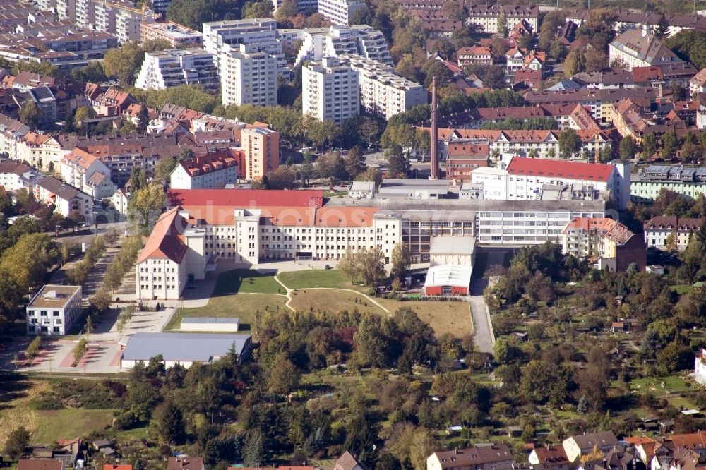 Aerial image Karlsruhe - Development area of industrial wasteland ehemaliges Pfaff-Gelaende jetzt Raumfabrik in the district Durlach in Karlsruhe in the state Baden-Wuerttemberg