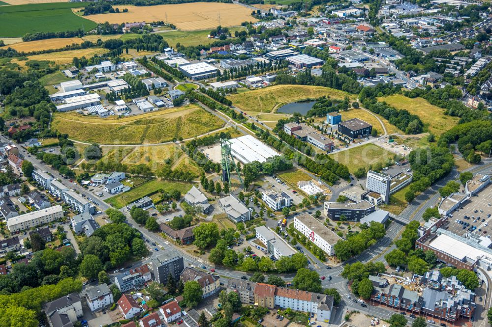 Aerial photograph Castrop-Rauxel - Development area of industrial wasteland Erin-Park with dem Foerderturm the formerly Zeche on street Erinstrasse in Castrop-Rauxel at Ruhrgebiet in the state North Rhine-Westphalia, Germany