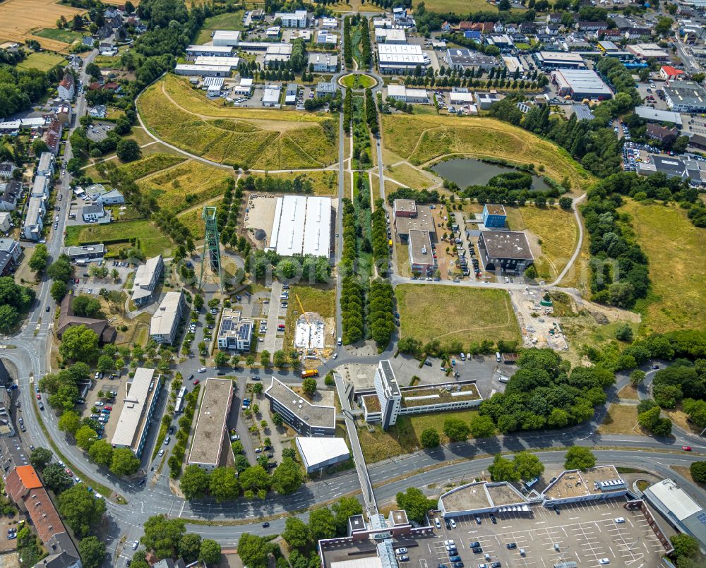 Castrop-Rauxel from above - Development area of industrial wasteland Erin-Park with dem Foerderturm the formerly Zeche on street Erinstrasse in Castrop-Rauxel at Ruhrgebiet in the state North Rhine-Westphalia, Germany