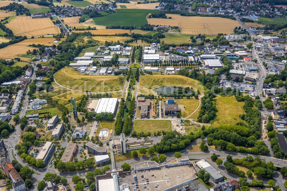 Castrop-Rauxel from above - Development area of industrial wasteland Erin-Park with dem Foerderturm the formerly Zeche on street Erinstrasse in Castrop-Rauxel at Ruhrgebiet in the state North Rhine-Westphalia, Germany