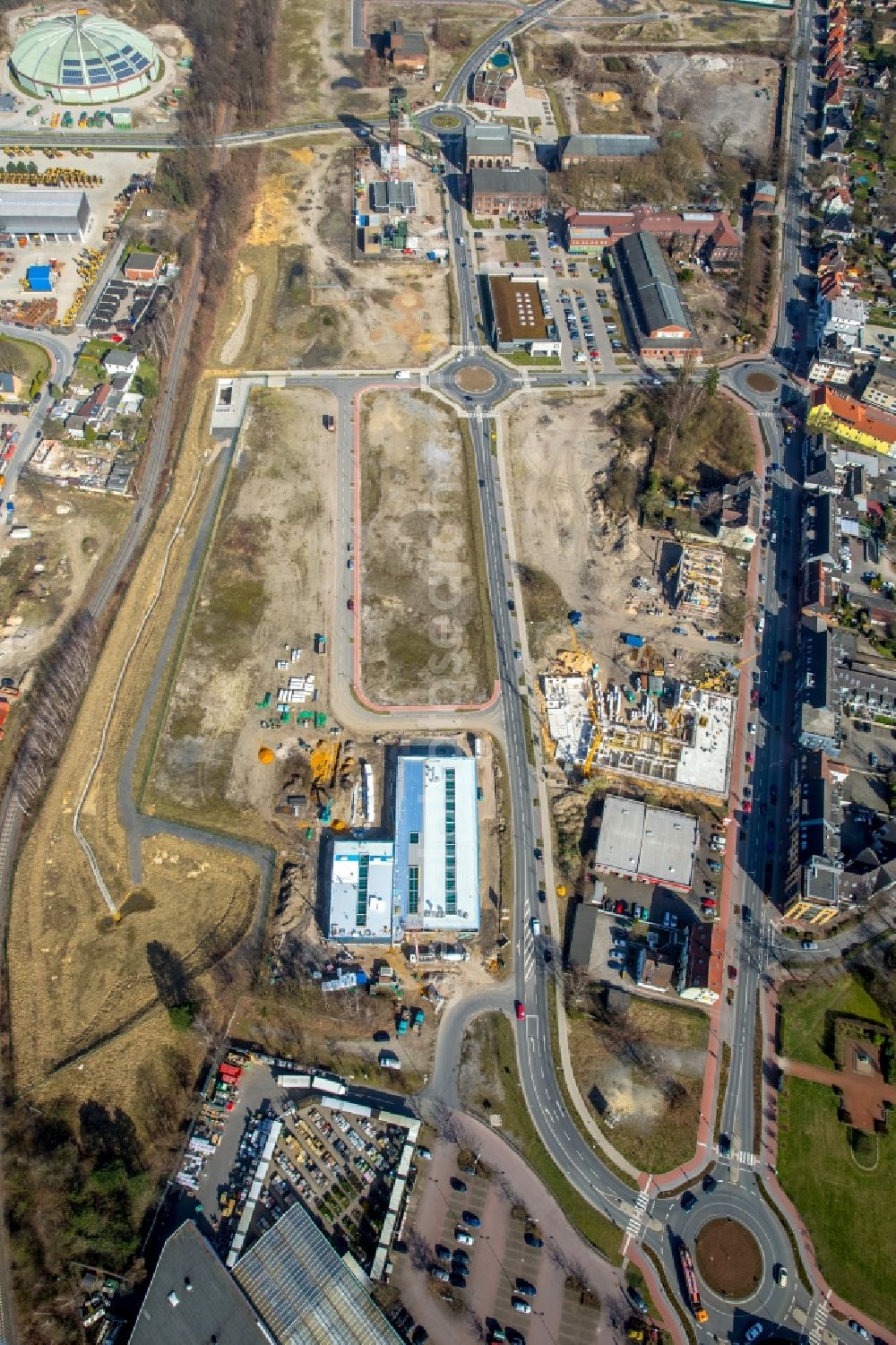 Dorsten from above - Development area of industrial wasteland Fuerst-Leopold-Allee in the district Hervest in Dorsten in the state North Rhine-Westphalia