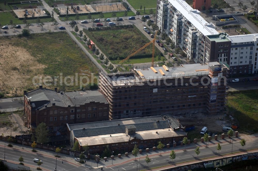 Berlin from above - Development area of industrial wasteland Gelaende of Alten Schlachthof on Eldenaer Strasse - Thaerstrasse in the district Friedrichshain in Berlin, Germany