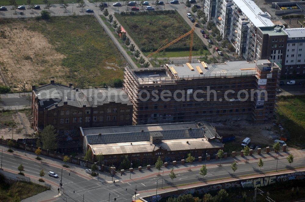 Berlin from the bird's eye view: Development area of industrial wasteland Gelaende of Alten Schlachthof on Eldenaer Strasse - Thaerstrasse in the district Friedrichshain in Berlin, Germany