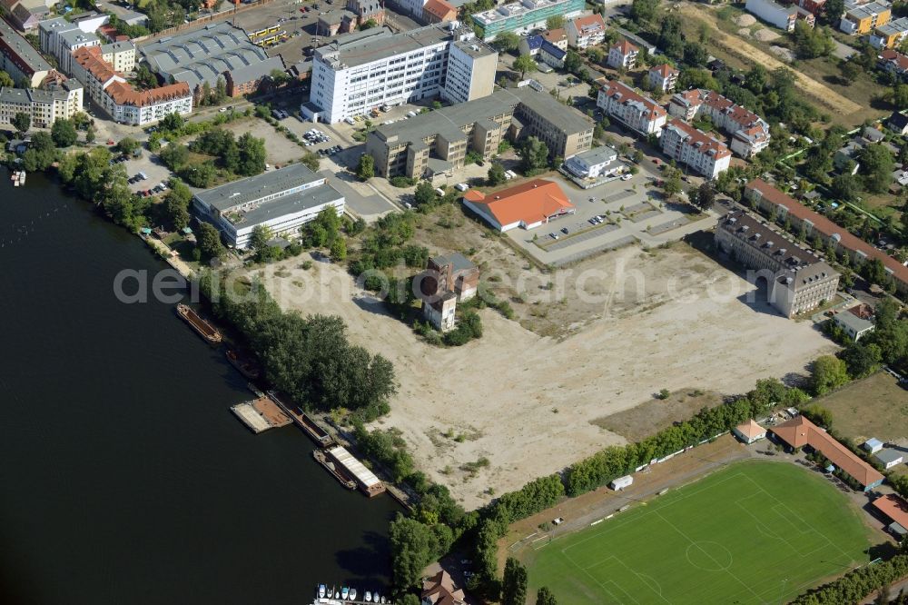 Berlin from above - Development area of industrial wasteland on the area of the former Funktechnikwerkes am Ufer der Dahme in Koepenick in Berlin in Germany