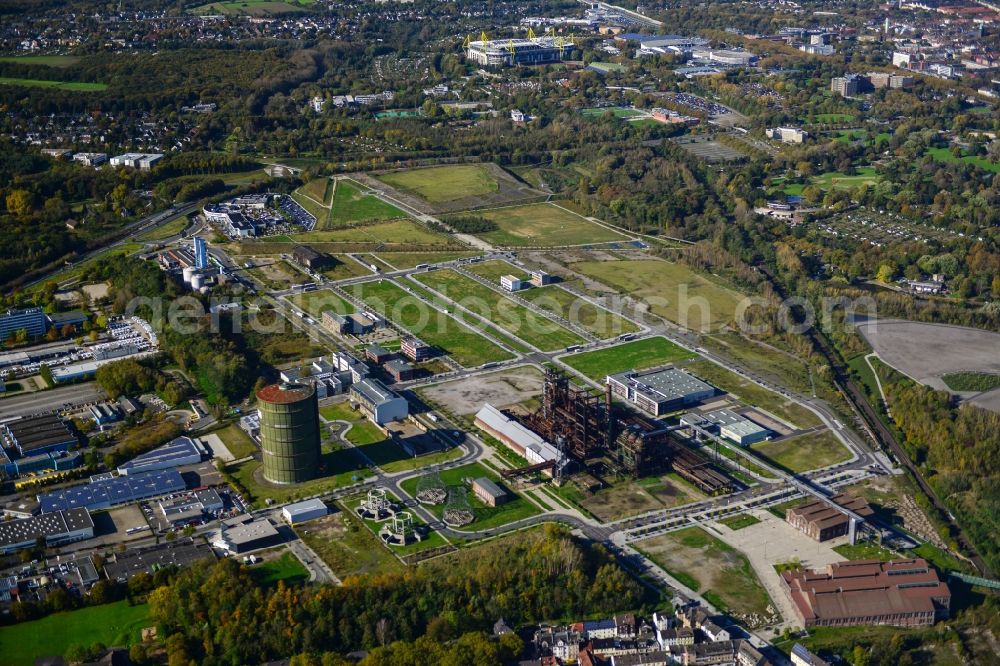 Aerial photograph Dortmund - Development area of industrial wasteland Kompetenzzentren the TechnologieZentrumDortmund on the future location PHOENIX West in Dortmund in the state North Rhine-Westphalia